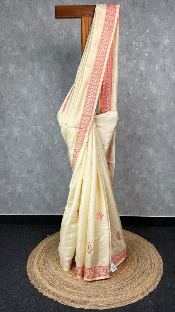 SEMI TUSSAR EMBROIDERY SAREE