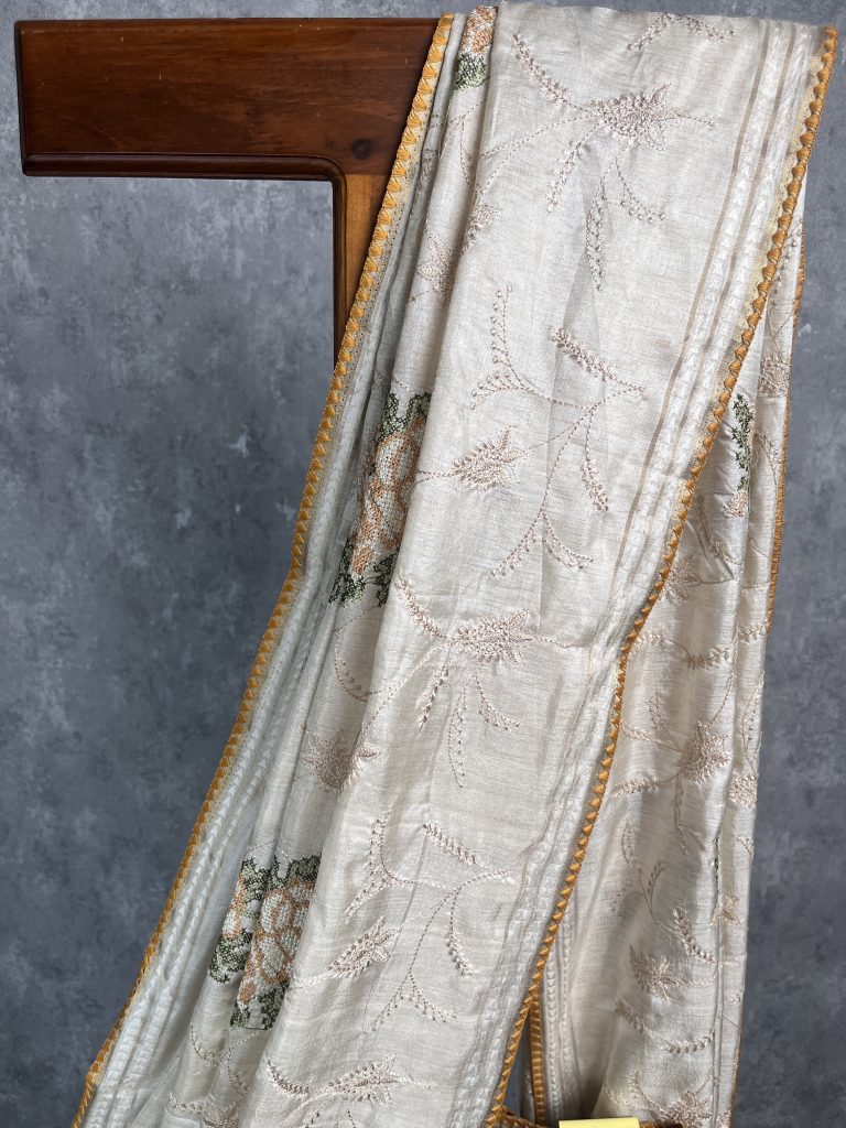 SEMI TUSSAR SILK EMBROIDERY SAREE - Image 2