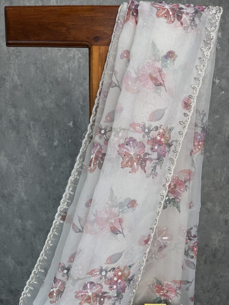 SILK ORGANZA HAND EMBROIDERY SAREE - Image 2