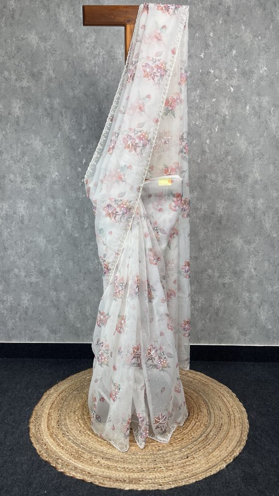 SILK ORGANZA HAND EMBROIDERY SAREE