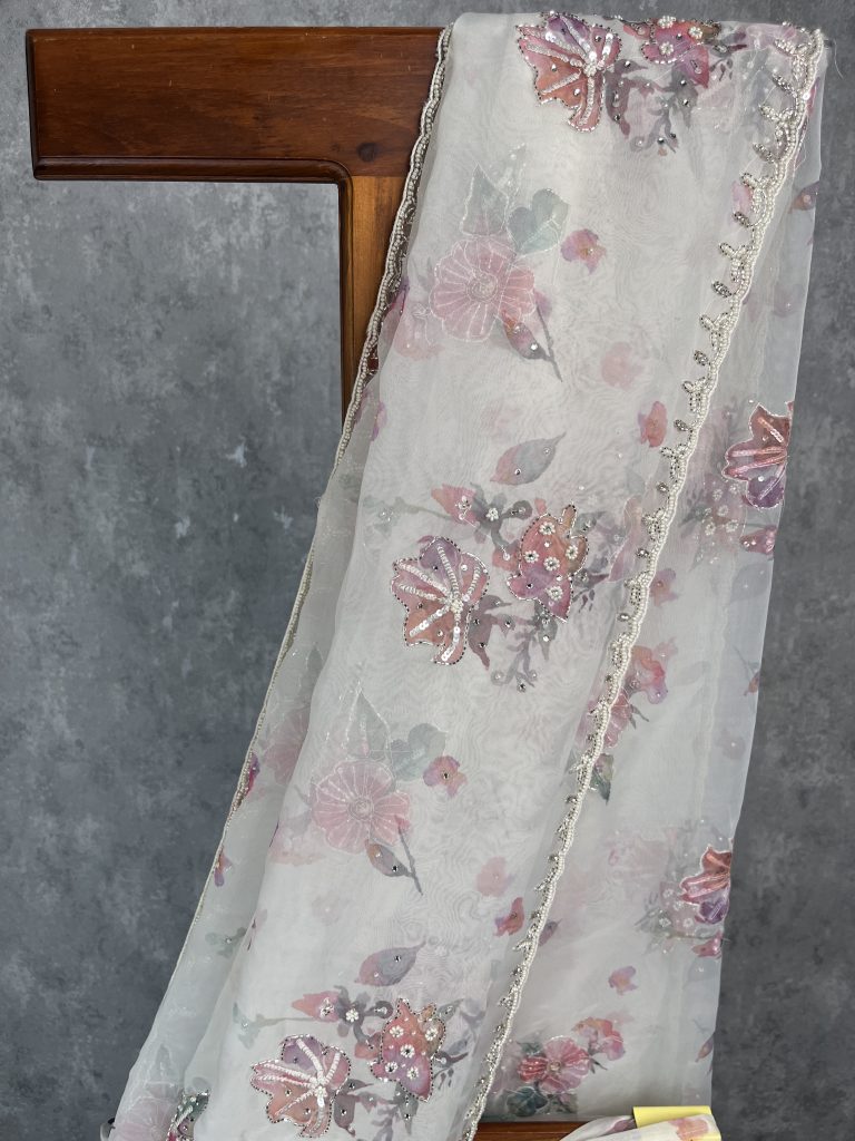 SILK ORGANZA HAND EMBROIDERY SAREE - Image 2