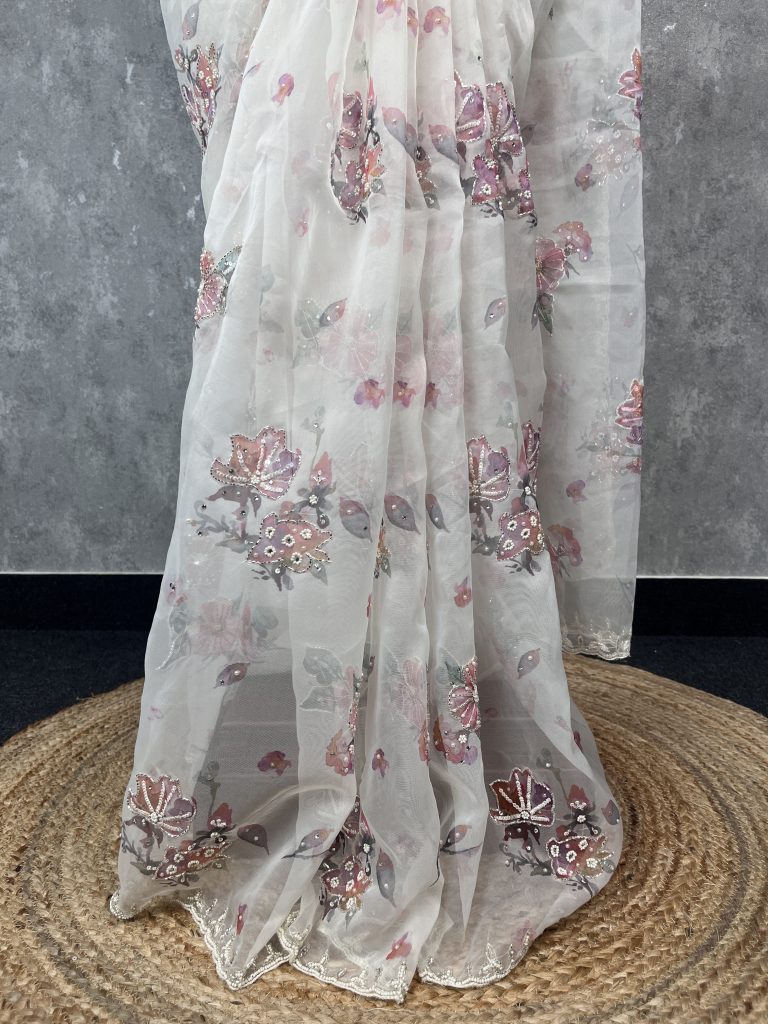 SILK ORGANZA HAND EMBROIDERY SAREE - Image 3
