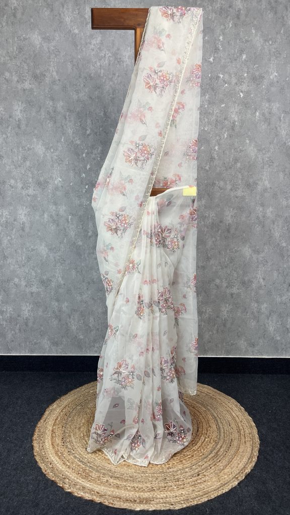 SILK ORGANZA HAND EMBROIDERY SAREE