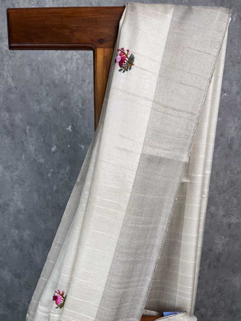 SEMI TUSSAR EMBROIDERY SAREE - Image 2