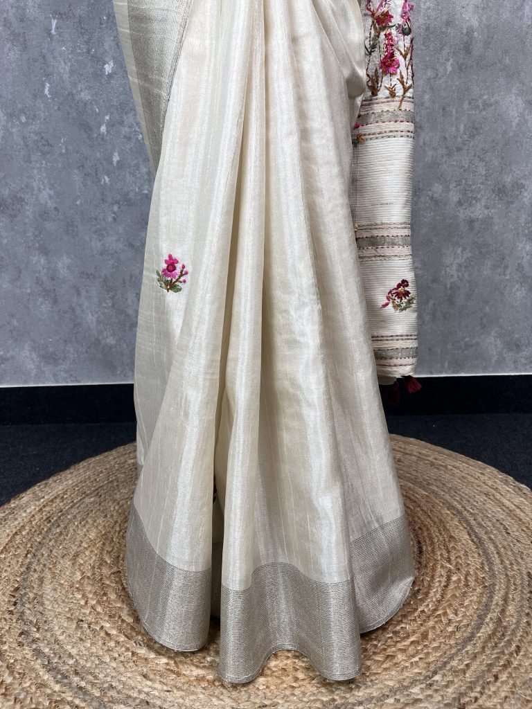 SEMI TUSSAR EMBROIDERY SAREE - Image 3