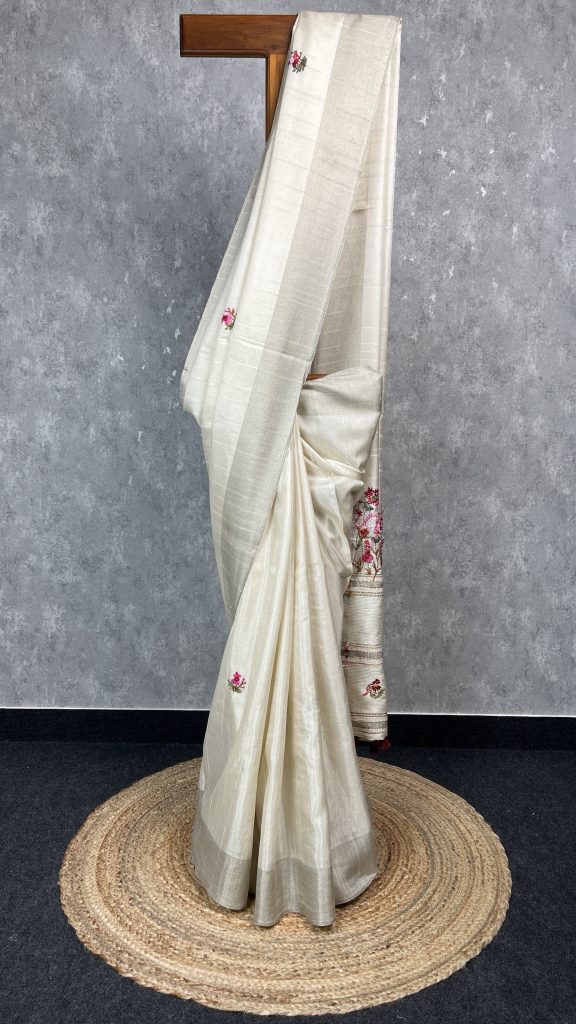SEMI TUSSAR EMBROIDERY SAREE