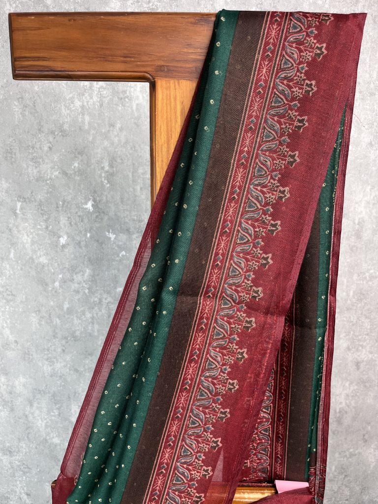 SEMI LINEN PRINTED SAREE - Image 2