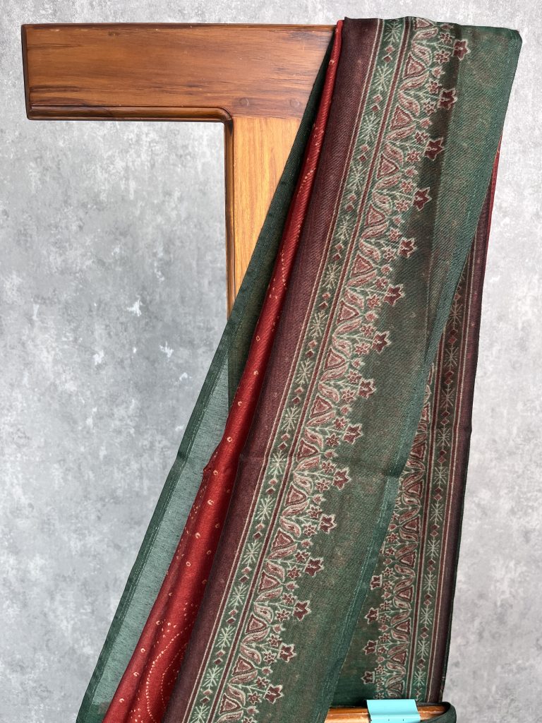 SEMI LINEN PRINTED SAREE - Image 2
