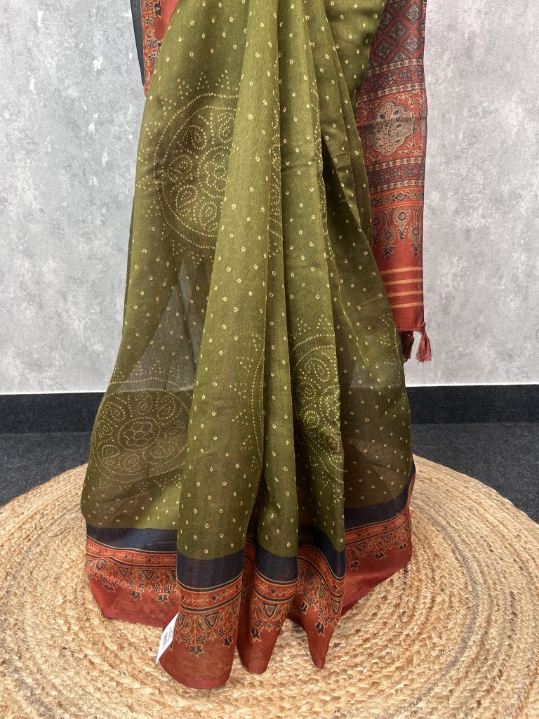 SEMI LINEN PRINTED SAREE - Image 3