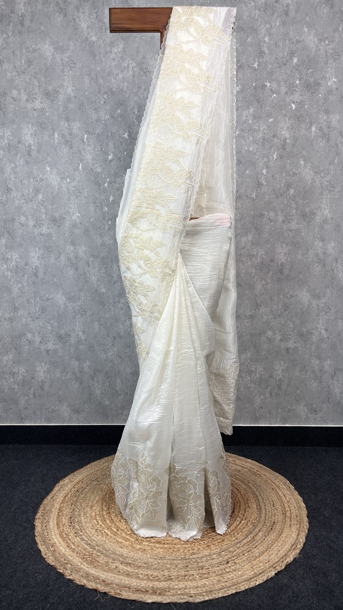 VISCOSE ORGANZA TISSUE APPLIQUE EMBROIDERY SAREE