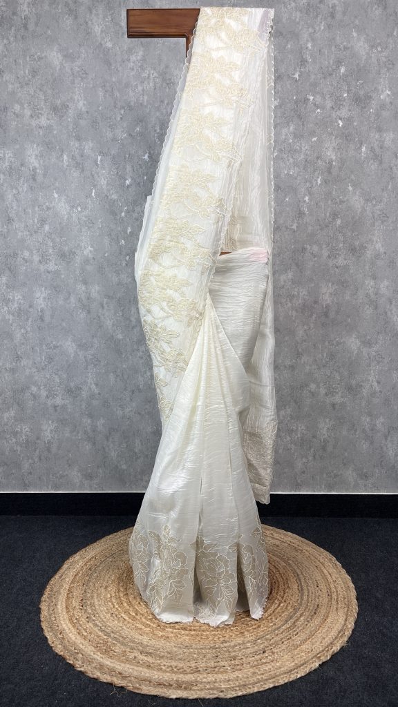 VISCOSE ORGANZA TISSUE APPLIQUE EMBROIDERY SAREE