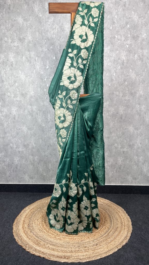 VISCOSE ORGANZA TISSUE APPLIQUE EMBROIDERY SAREE