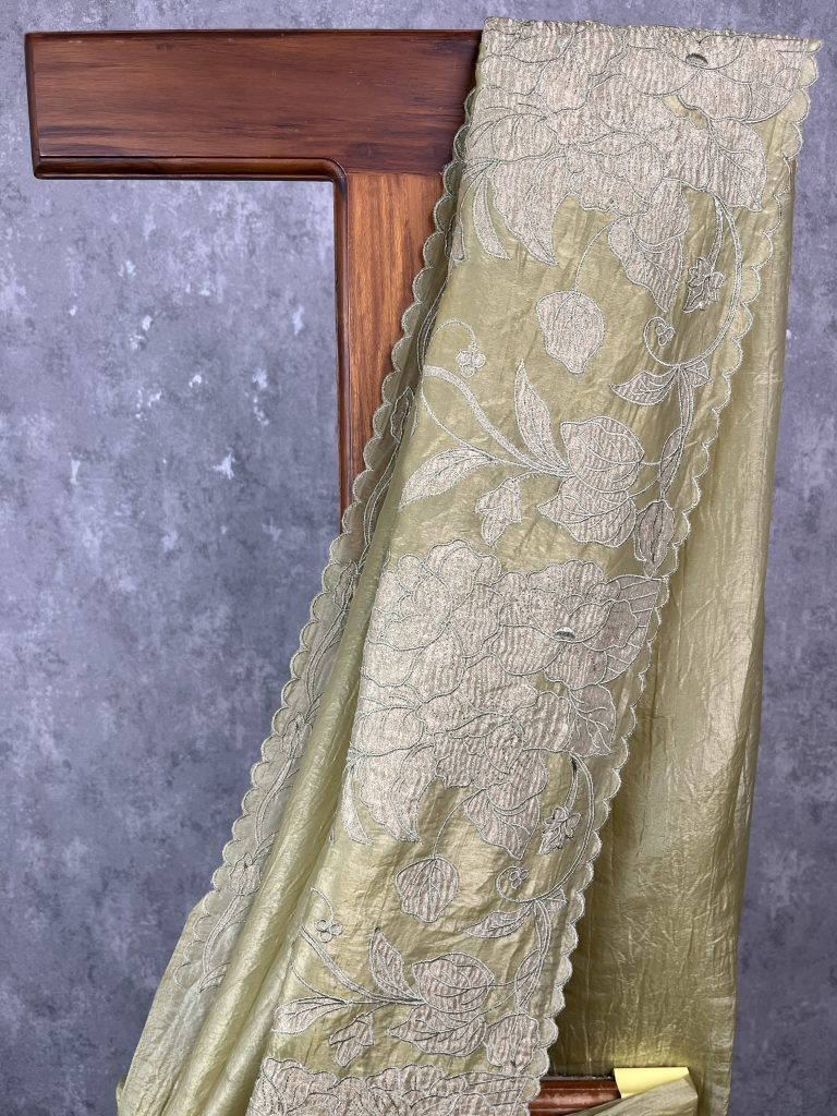 VISCOSE ORGANZA TISSUE APPLIQUE EMBROIDERY SAREE - Image 2