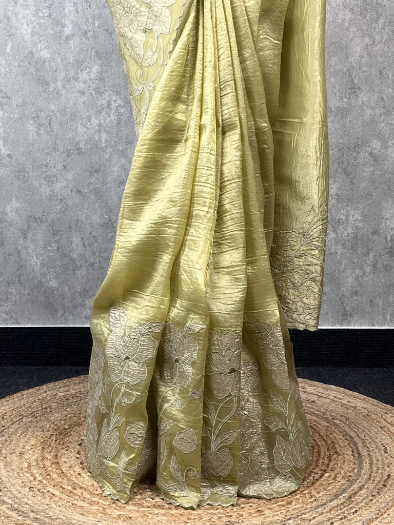 VISCOSE ORGANZA TISSUE APPLIQUE EMBROIDERY SAREE - Image 3