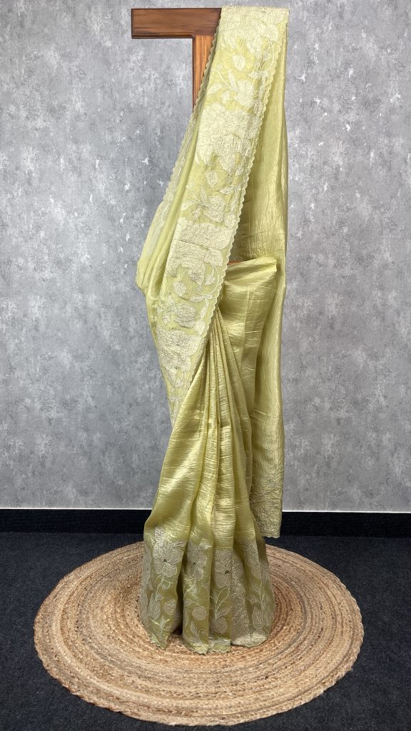 VISCOSE ORGANZA TISSUE APPLIQUE EMBROIDERY SAREE