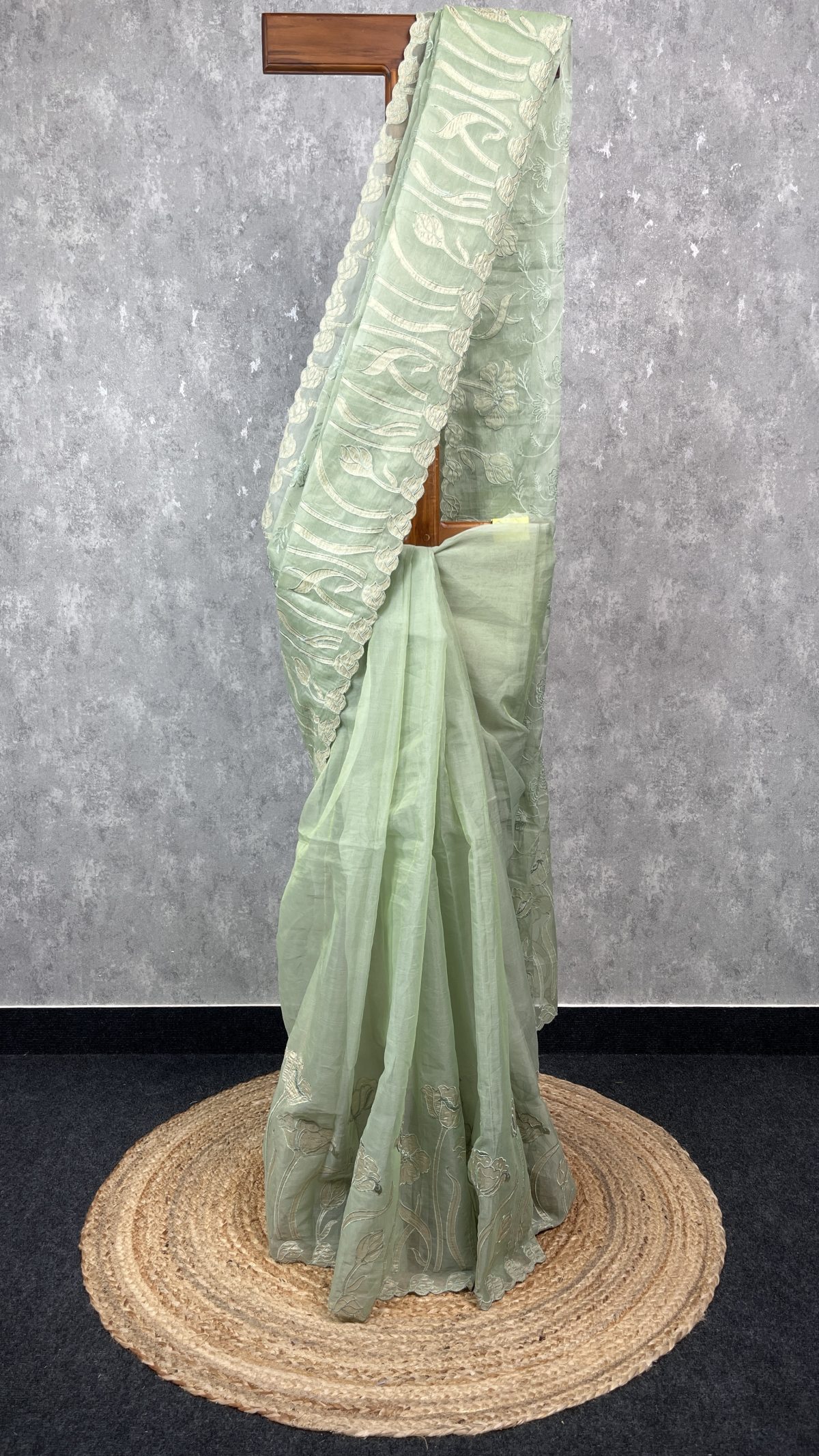 VISCOSE ORGANZA TISSUE APPLIQUE EMBROIDERY SAREE