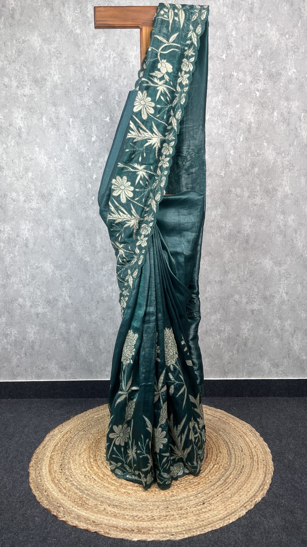 VISCOSE ORGANZA TISSUE APPLIQUE EMBROIDERY SAREE