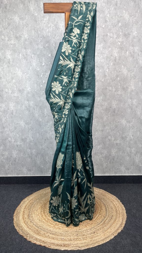 VISCOSE ORGANZA TISSUE APPLIQUE EMBROIDERY SAREE