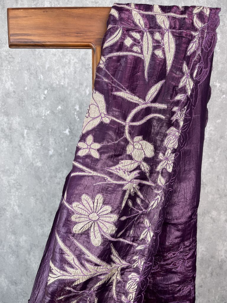 VISCOSE ORGANZA TISSUE APPLIQUE EMBROIDERY SAREE - Image 2
