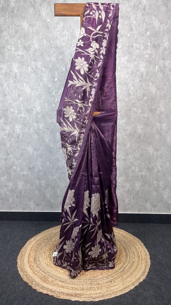 VISCOSE ORGANZA TISSUE APPLIQUE EMBROIDERY SAREE