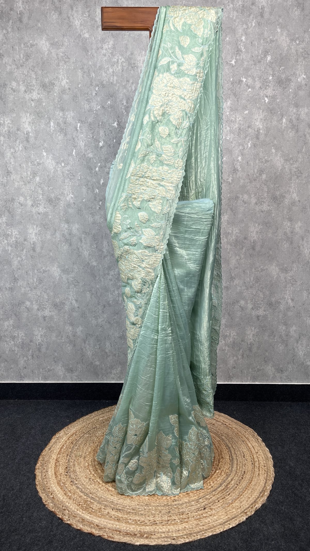 VISCOSE ORGANZA TISSUE APPLIQUE EMBROIDERY SAREE