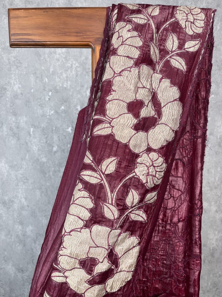 VISCOSE ORGANZA TISSUE APPLIQUE EMBROIDERY SAREE - Image 2