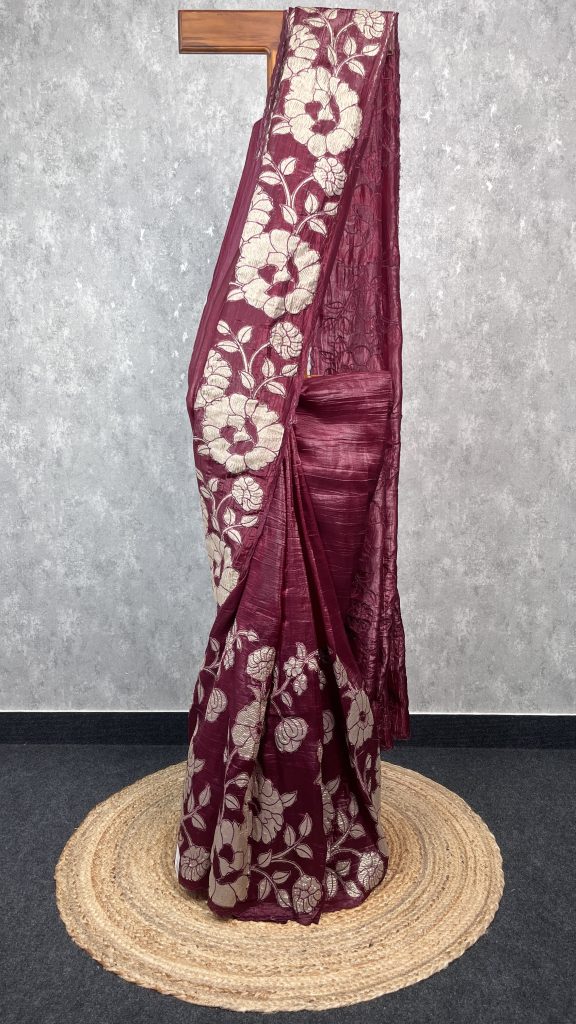 VISCOSE ORGANZA TISSUE APPLIQUE EMBROIDERY SAREE