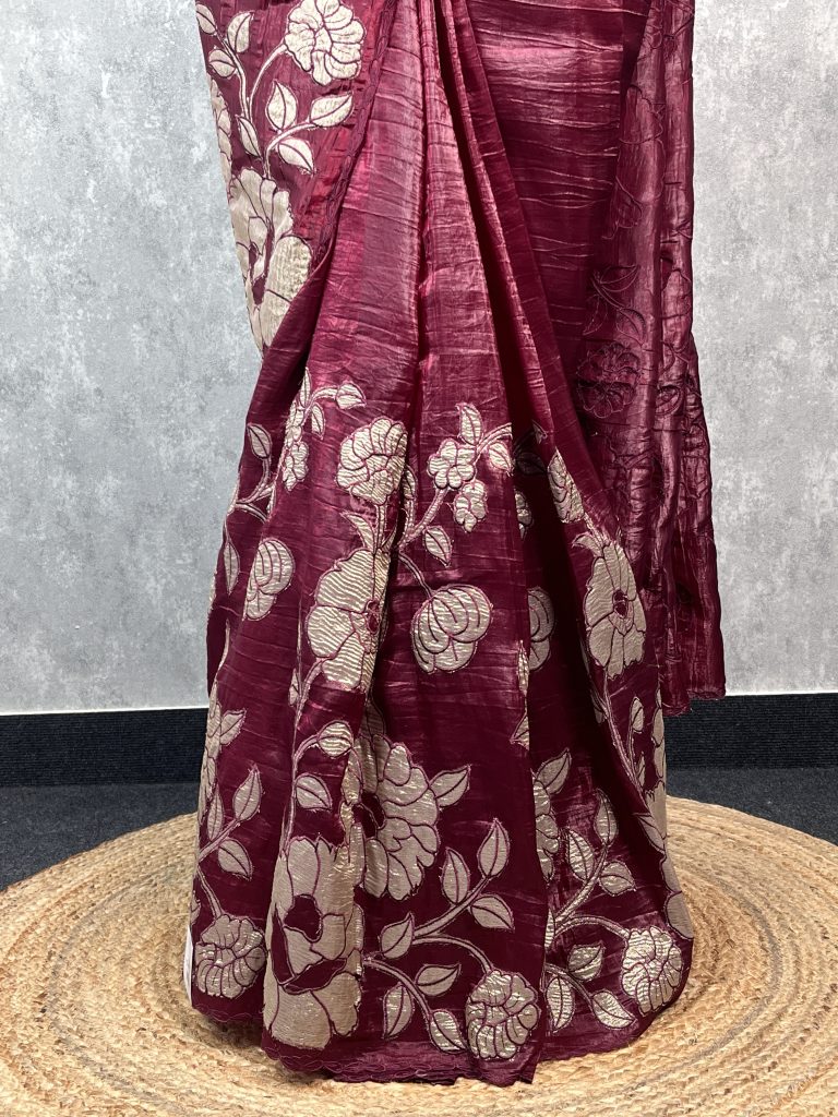 VISCOSE ORGANZA TISSUE APPLIQUE EMBROIDERY SAREE - Image 3