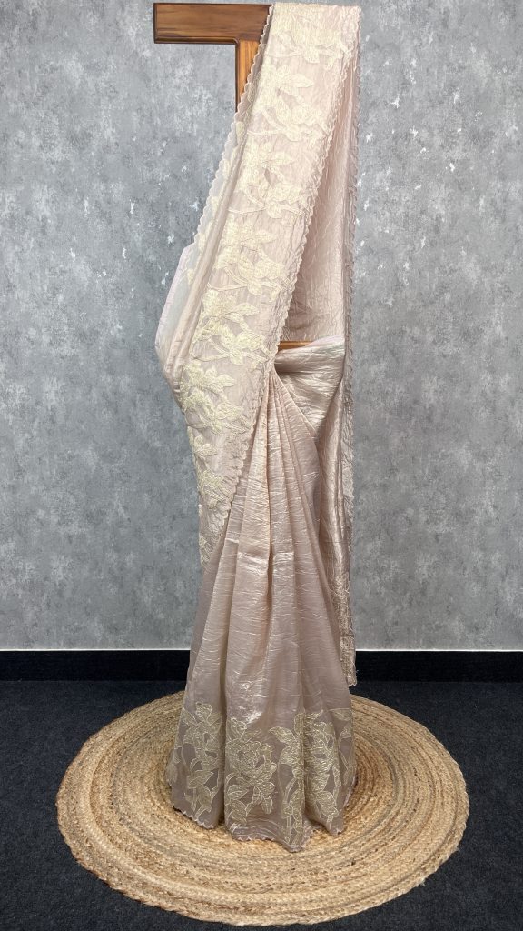 VISCOSE ORGANZA TISSUE APPLIQUE EMBROIDERY SAREE