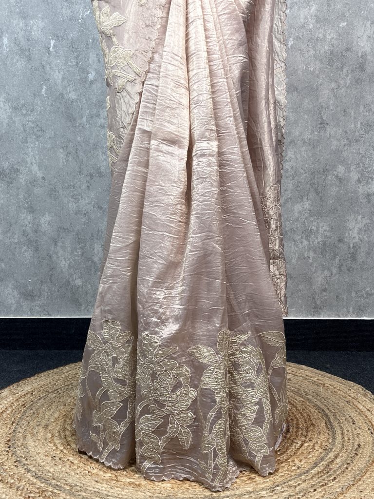 VISCOSE ORGANZA TISSUE APPLIQUE EMBROIDERY SAREE - Image 3