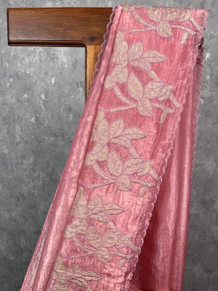 VISCOSE ORGANZA TISSUE APPLIQUE EMBROIDERY SAREE - Image 2