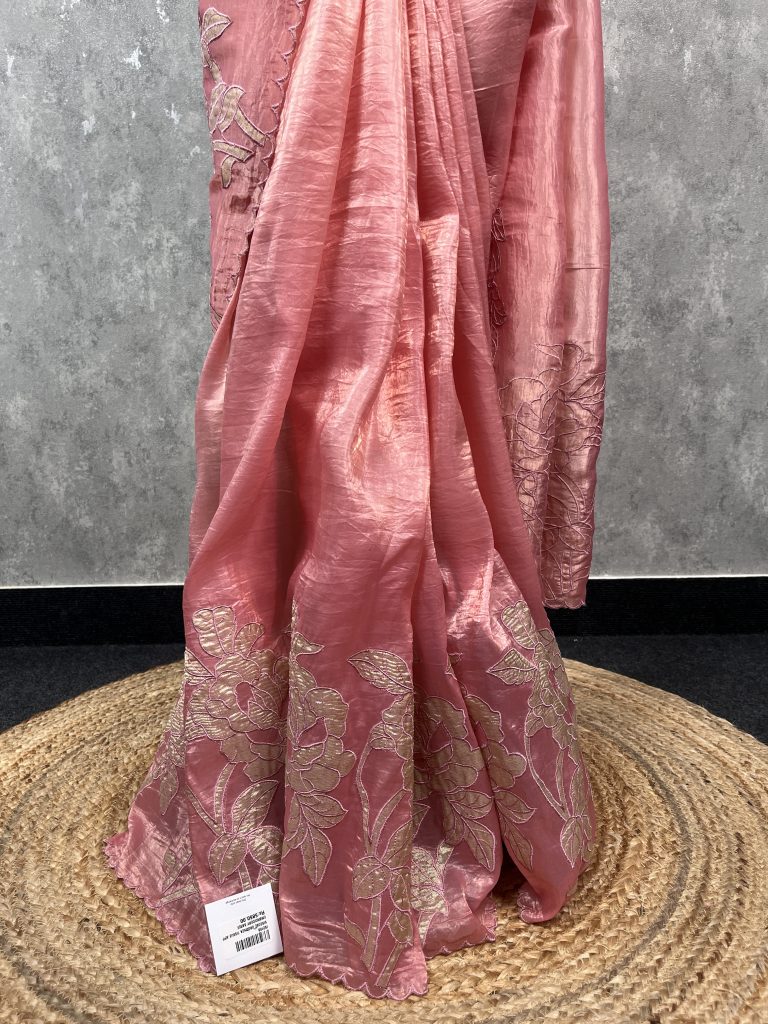 VISCOSE ORGANZA TISSUE APPLIQUE EMBROIDERY SAREE - Image 3