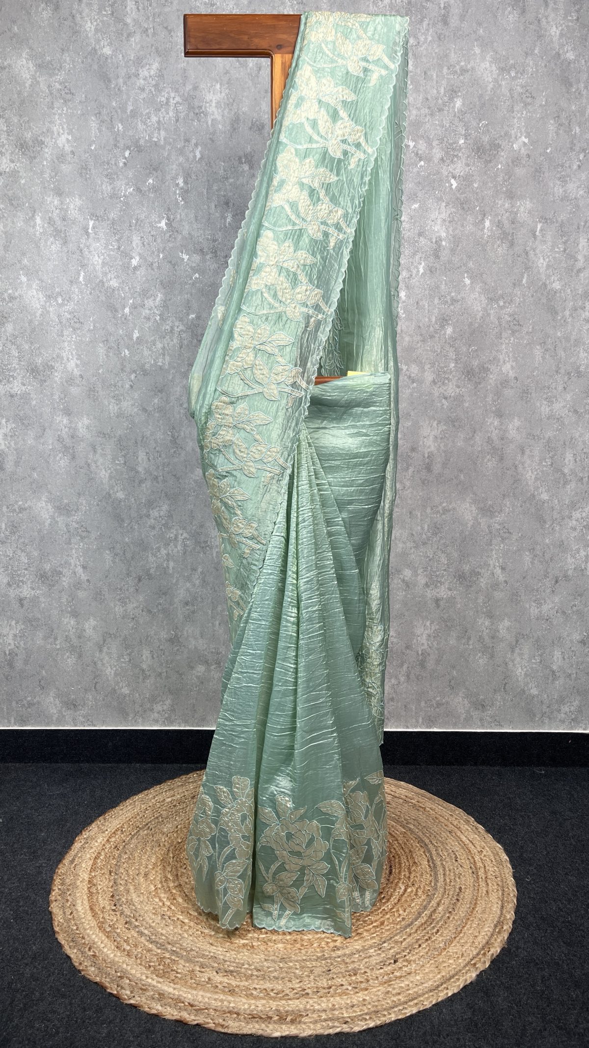 VISCOSE ORGANZA TISSUE APPLIQUE EMBROIDERY SAREE