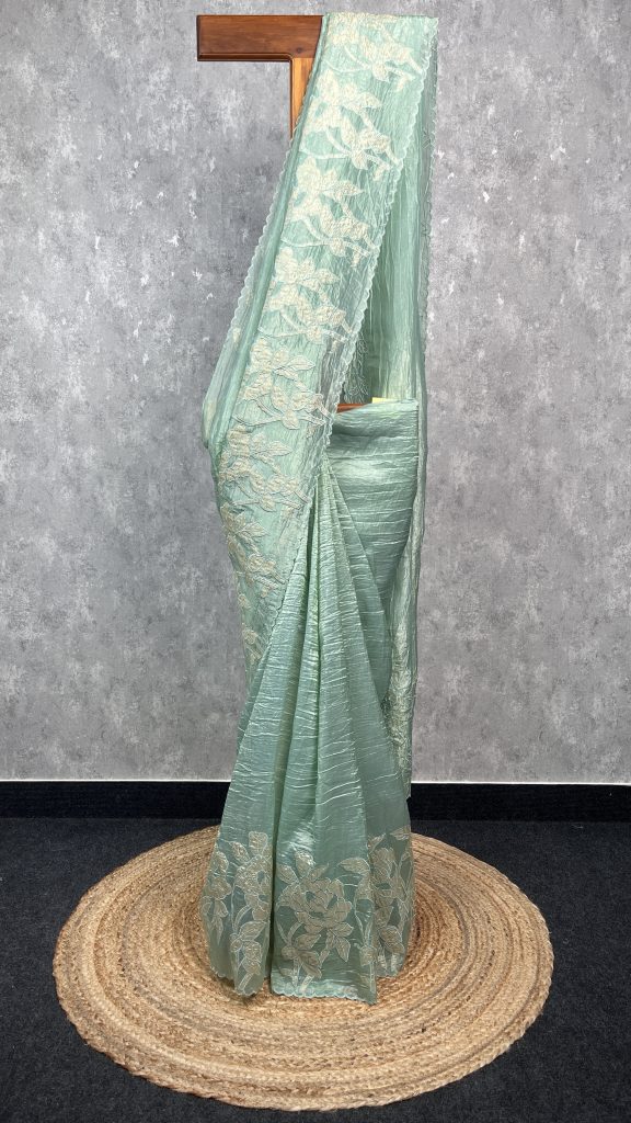 VISCOSE ORGANZA TISSUE APPLIQUE EMBROIDERY SAREE