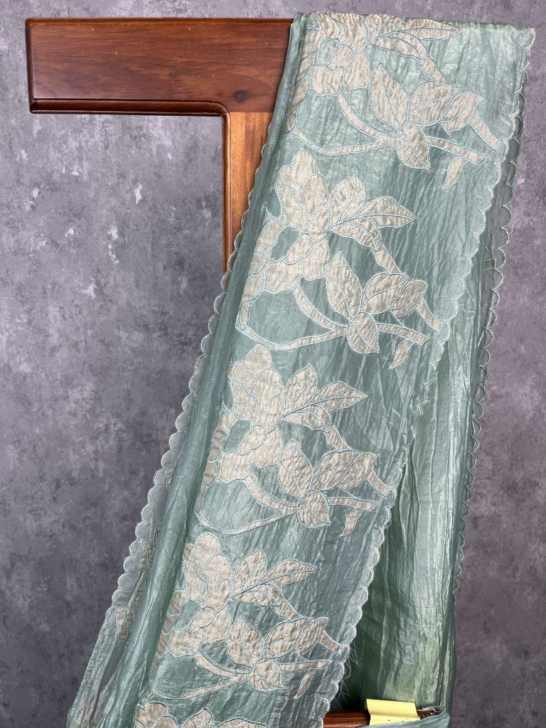 VISCOSE ORGANZA TISSUE APPLIQUE EMBROIDERY SAREE - Image 2
