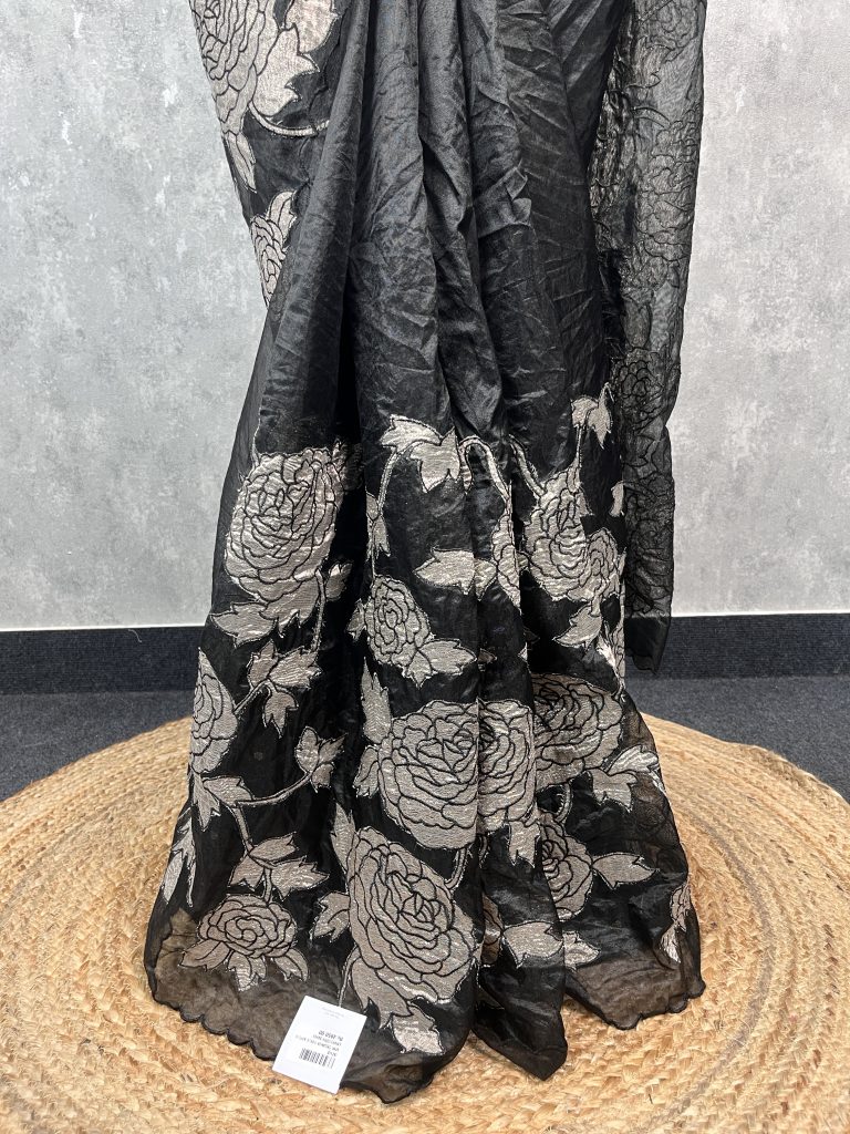 SEMI ORGANZA TISSUE APPLIQUE EMBROIDERY SAREE - Image 3