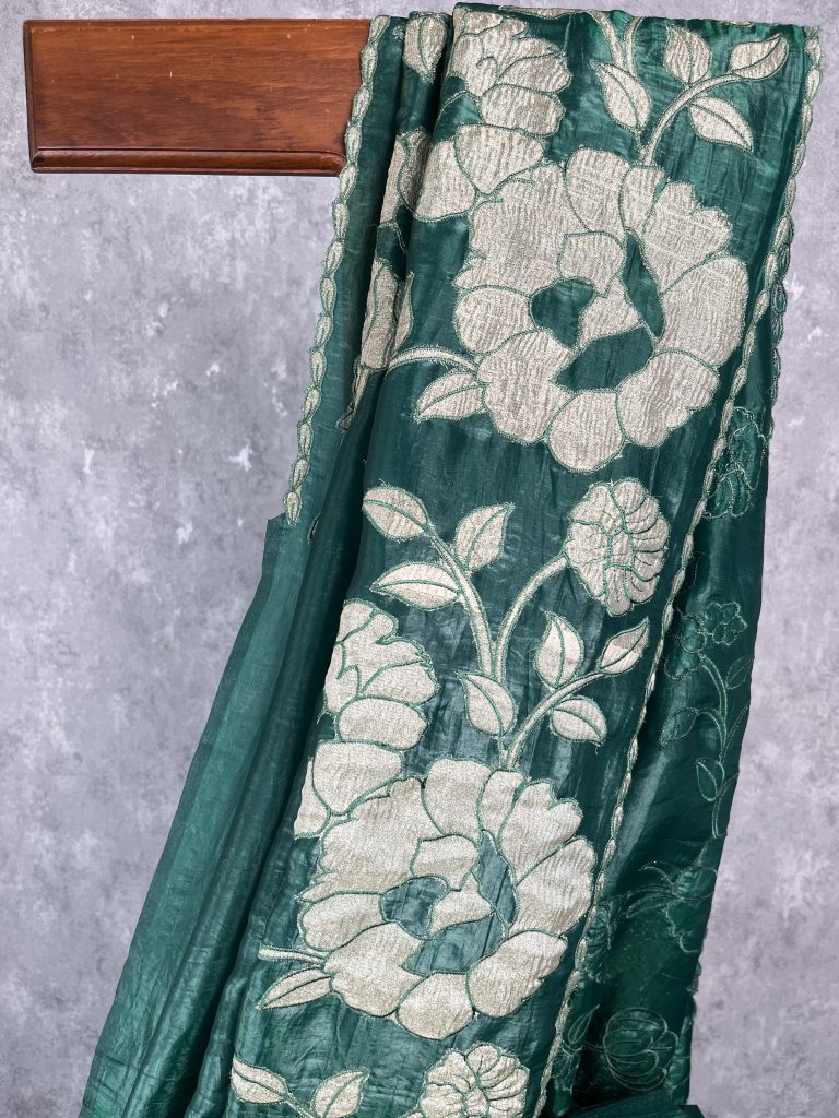 VISCOSE ORGANZA TISSUE APPLIQUE EMBROIDERY SAREE - Image 2
