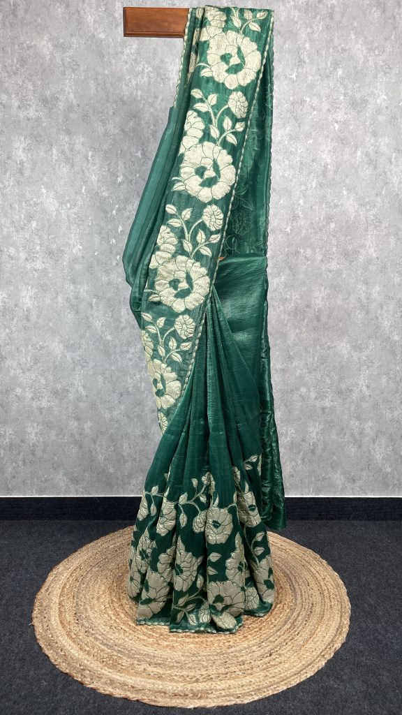 VISCOSE ORGANZA TISSUE APPLIQUE EMBROIDERY SAREE
