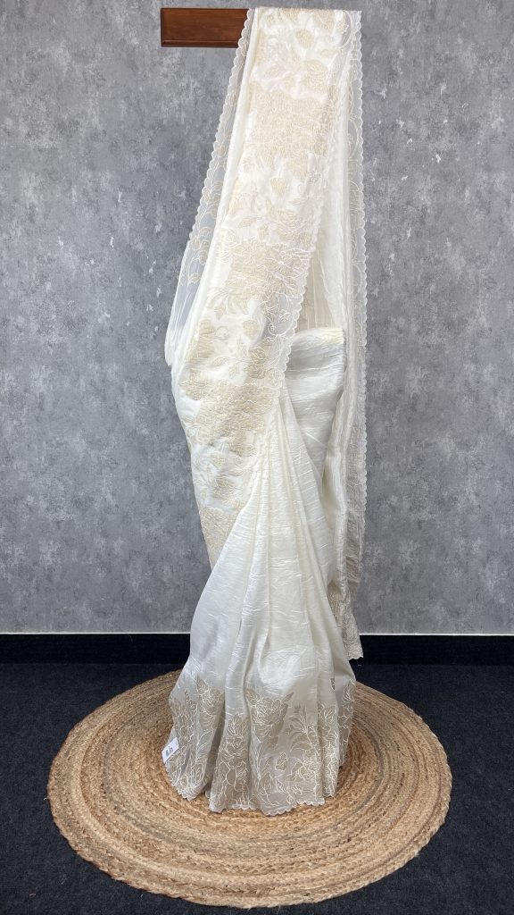 VISCOSE ORGANZA TISSUE APPLIQUE EMBROIDERY SAREE