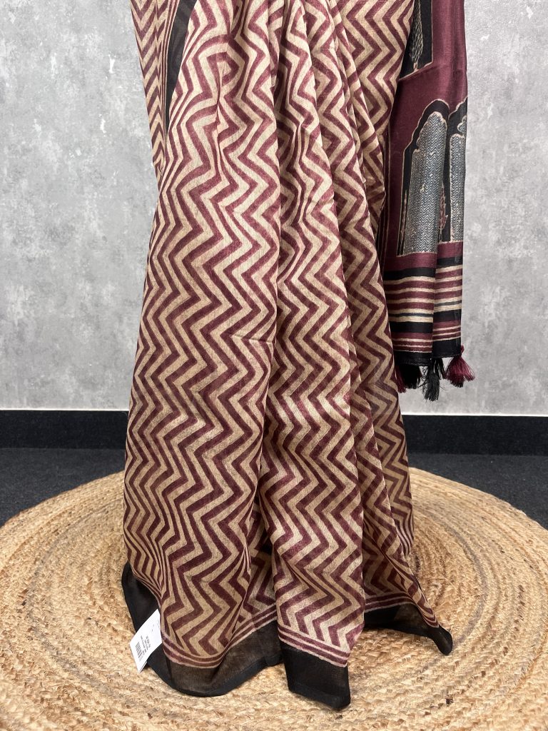 SEMI LINEN PRINTED SAREE - Image 3
