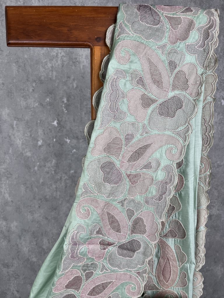 SEMI SATIN TUSSAR EMBROIDERY SAREE - Image 2