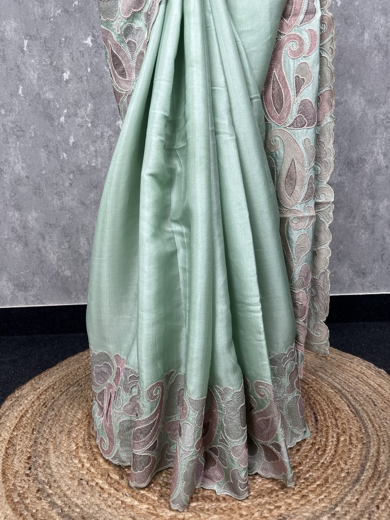 SEMI SATIN TUSSAR EMBROIDERY SAREE - Image 3