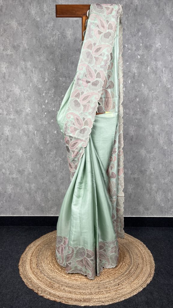 SEMI SATIN TUSSAR EMBROIDERY SAREE