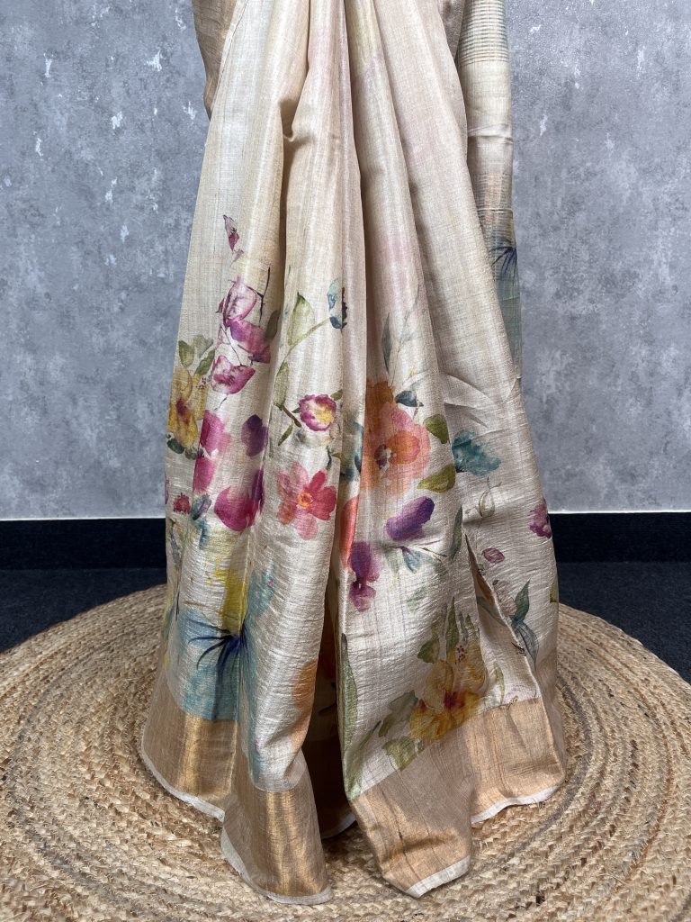 TUSSAR SILK PRINTED SAREE - Image 3