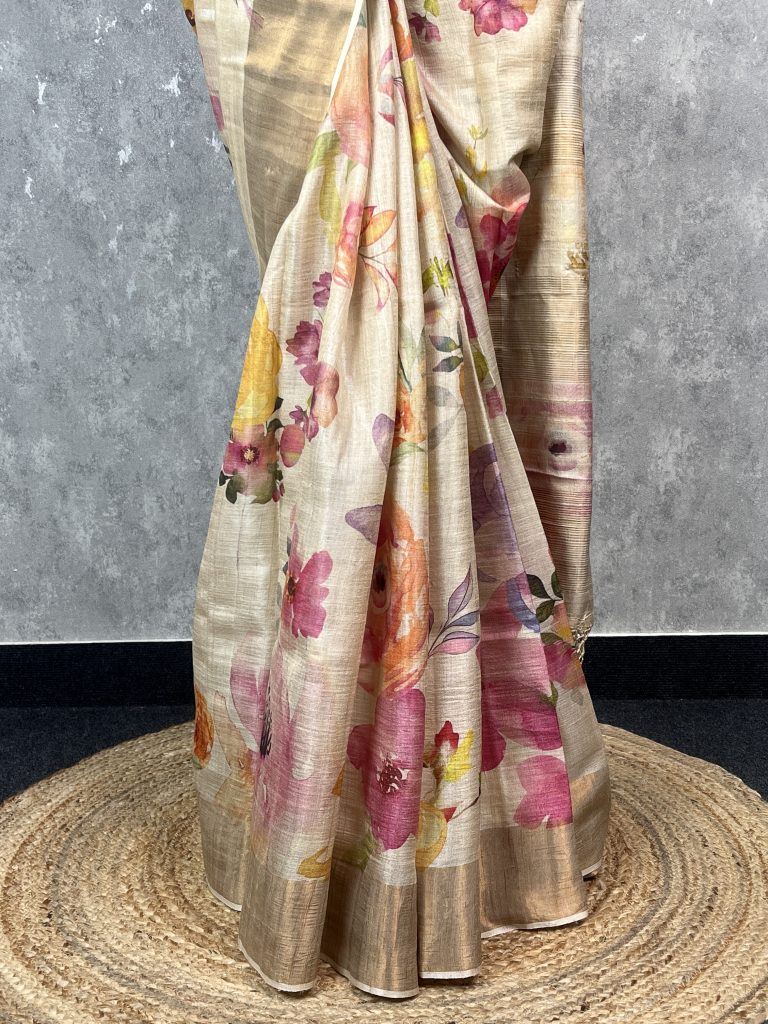 TUSSAR SILK PRINTED SAREE - Image 3