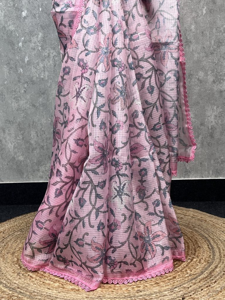 SEMI LINEN PRINTED SAREE - Image 3