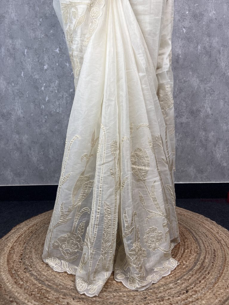 ORGANZA TISSUE APPLIQUE EMBROIDERY SAREE - Image 3