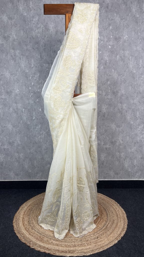 ORGANZA TISSUE APPLIQUE EMBROIDERY SAREE