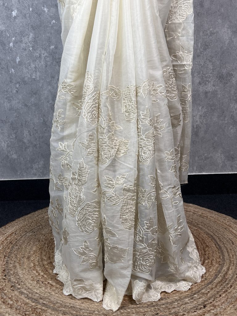 ORGANZA TISSUE APPLIQUE EMBROIDERY SAREE - Image 3