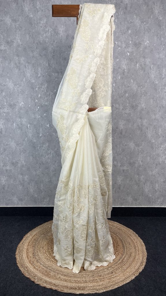 ORGANZA TISSUE APPLIQUE EMBROIDERY SAREE